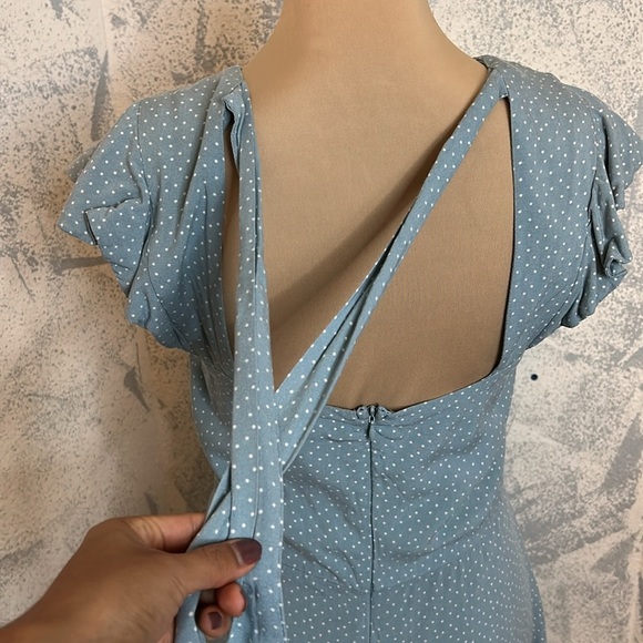 Eyeshadow Sky Blue Asymmetrical Dress with Polka Dots size M - Picture 10 of 10